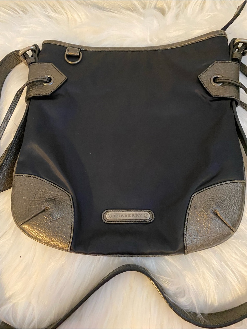 Burberry Navy Nylon with Silver Trim Crossbody Bag